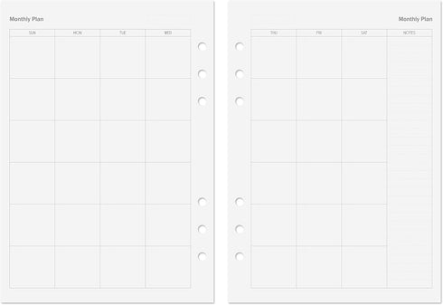 Discagenda Planner Insert Refills, 6-Hole Ringbound, 54 Sheets, 120gsm, 5.8x8.3in (Monthly, A5)