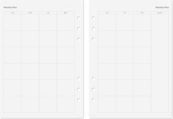 Discagenda Planner Insert Refills, 6-Hole Ringbound, 54 Sheets, 120gsm, 5.8x8.3in (Monthly, A5)