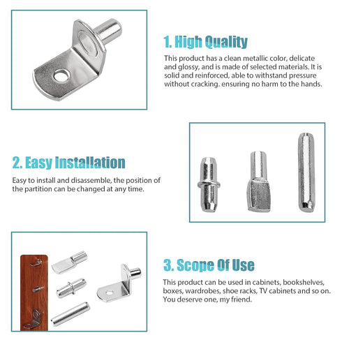 Veiwonat 145 4 5mm 1/4inch (104) Pcs Shelf Pins Kit, Upgraded Shelf Pins Styles, & Nickel Shelf Support Pegs, Cabinet