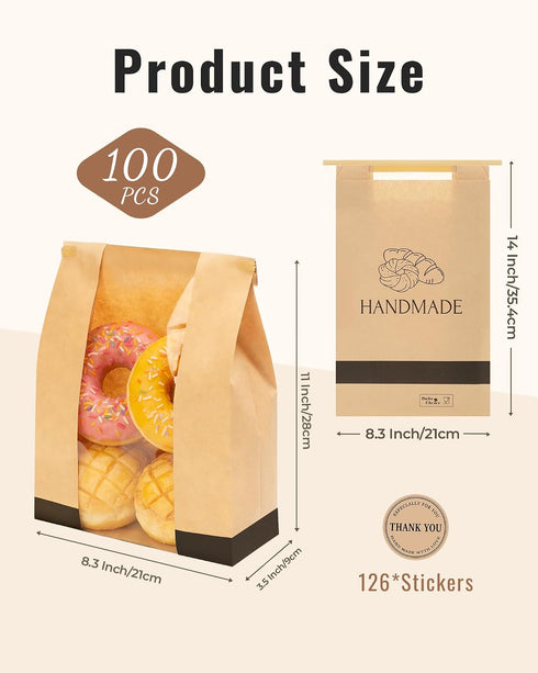 100Pcs 14 8.3 3.5 Inch 126 Bake Choice Paper Bread Bags for Homemade Bread, x x Sourdough Bags with Tin Tie Tab Lock