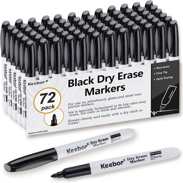 Basic Fine Tip Dry Erase Markers, Black, 72 Count Low-Odor Whiteboard Markers Bulk for Office Supplies