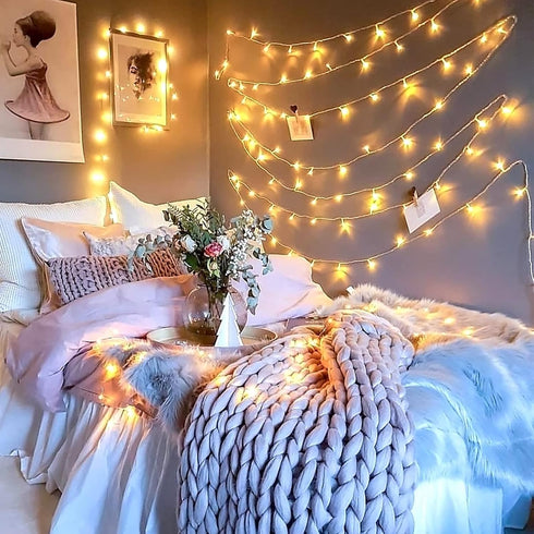 33ft 100 8 JMEXSUSS LED Warm White String Lights for Room Decor, Battery Operated Christmas Lights with Modes Remote