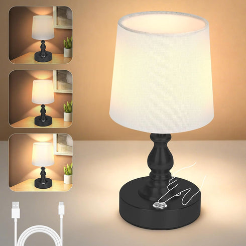 AUAUY Table Lamp for Bedroom, 5200mAh Battery Powered Touch Bedside Lamps, Rechargeable Desk