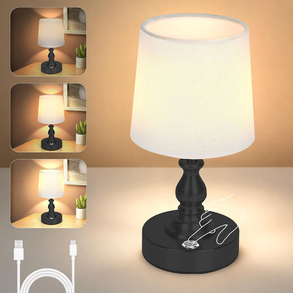 AUAUY Table Lamp for Bedroom, 5200mAh Battery Powered Touch Bedside Lamps, Rechargeable Desk