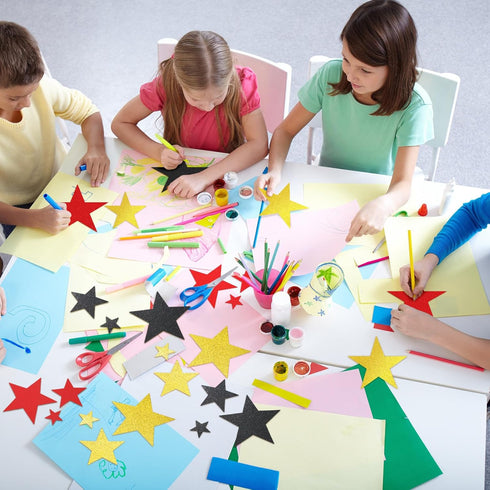 Ctosree 256 Pieces Glitter Star Cutouts, Paper Stars Decorations for Bulletin Board Classroom Movie Night Party Decor