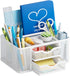 Marbrasse Mesh Desk Organizer - Pen Holder with 2 Drawers, Multi-Functional for Office Art Supplies
