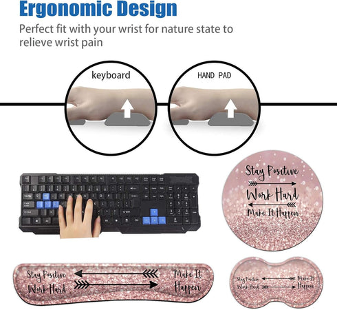 Ergonomic Mouse Pad with Wrist Support Set and Keyboard Wrist Rest Set for Laptop, Gaming, Office, Comfortable Pain
