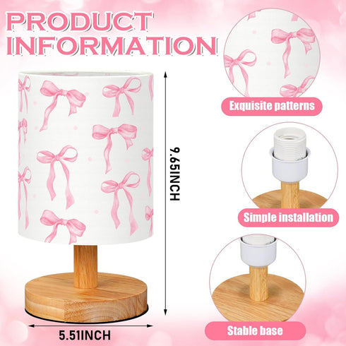 VIHOSE Bow Kids Table Lamp for Bedroom Kids Bedside Lamp with Linen Wooden Nightstand Cartoon Nursery Lampshade
