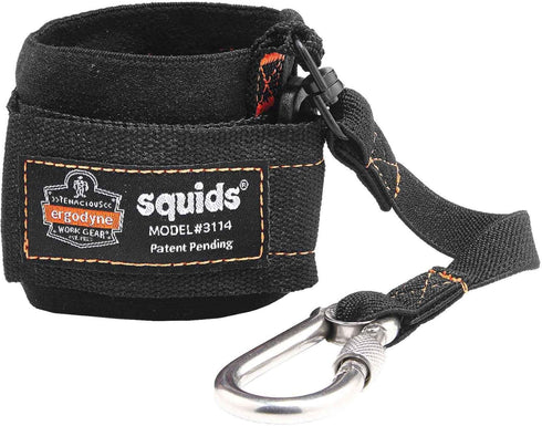 Ergodyne Squids 3114 Pull-On Wrist Tool Lanyard, 3 Pounds, Black with Stainless Steel Carabiner