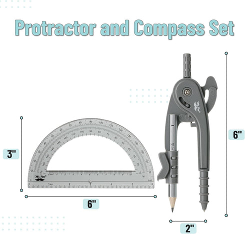 Set, 6 Inch 6 Inch Mr. Pen- Geometry Compass and Protractor Compass, Protractor, Drawing Tool for School, Clear