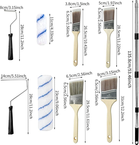4.5 31PCS 9" 4" Set Paint Roller Kit with FT Extension Pole Wall Painting Kit with & Paint Rollers Paint Brushes