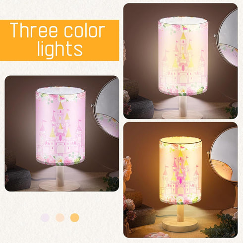 Tujoe Princess Lamps Pink Castle Fabric Nightstand Table Lamp Bedside Decor for Girl Kids Gift Reading Bedroom Living