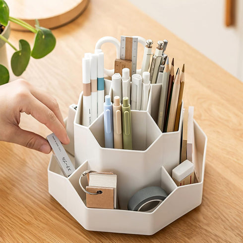Desktop Organizer with 360° Rotating Pen Holder, 9 Compartments and Makeup Brush Holders for Home, Office, Teachers