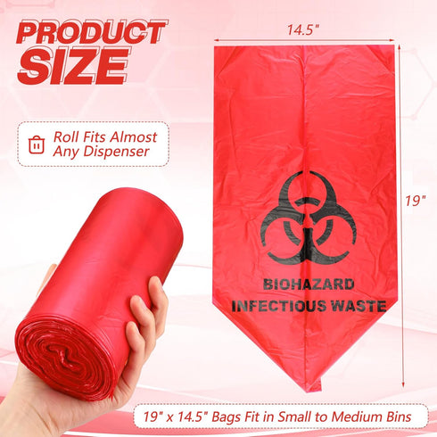 Geiserailie 200 Pack 14.5" 19" 3 x Biohazard Waste Bags Gallon Red Trash Liner with Hazard Symbol for Infectious Waste