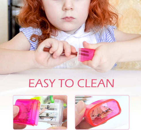 Cretty-Meet 4 PCS Handheld Pencil Sharpeners with Lid, Multicolor Dual Hole Manual Little Sharpener for Crayons