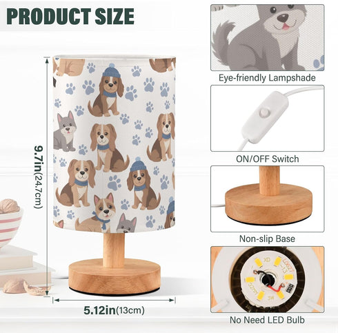 Generic Puppy Blue Hat Small Desk Lamp for Bedroom Nightstand Bedside Lamps with USB Table Lamp with Fabric Night Light