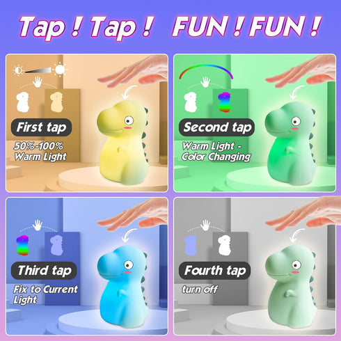 7 Dinosaur Night Light for Kids, Cute Silicone Night Light, Adjustable Color Breathing Dinosaur Lamp, Rechargeable USB