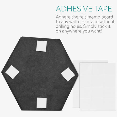 Navaris Hexagon Felt Board Tiles, Set of 12 Memo Bulletin Boards with Push Pins and Double-Sided Tape 5.9" x 6.7" -