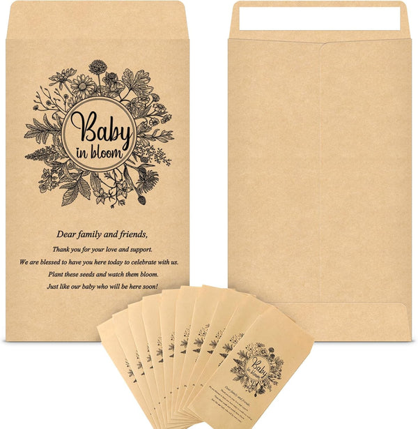 Fumete 50 Pcs Baby Shower Seed Packet Self Adhesive Kraft Envelopes for Party, No Seeds