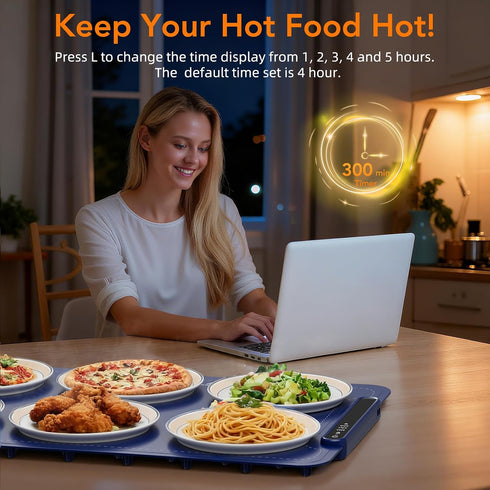 212,Fast 3-Level COWSAR Food Warming Mat-Max Temp Heating Silicone Electric Warming Tray,with Timer and Adjustable