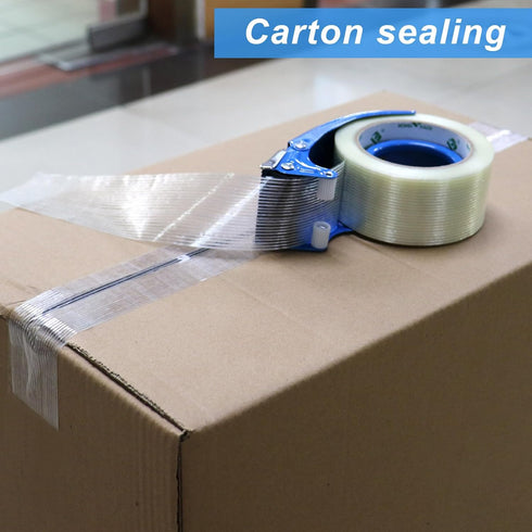 BOMEI PACK Strapping Tape 2 Inch with Dispenser, Heavy Duty Fiberglass Reinforced Packing Tape for Moving and Shipping