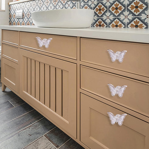 4 Pcs White Butterfly Creative Cabinet Drawer Handle, Zinc Alloy Knob for Wardrobe Dresser Door