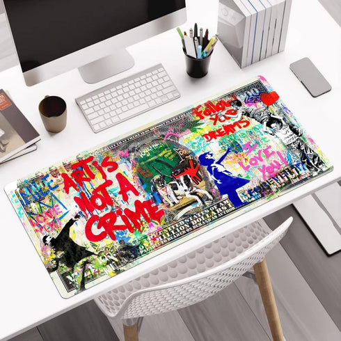 JUST BREATHE Large Mouse Pad Man Cool Graffiti Street Art Extended Gaming Mousepad XXL 35"x15.7" Desk Mat with Non-Slip Base and Stitched Edges, Waterproof Keyboard Laptop Mat for Office and Home