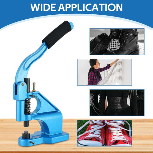 MYFULLY Heavy Duty Hand Press Grommet Machine Kit - Industrial Eyelet Tool with 3 Dies and 1500 Silver Grommets