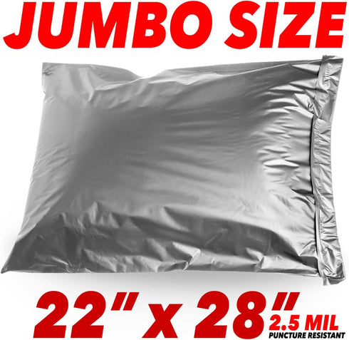 Redcats Jumbo Self-Seal Poly Mailer Bags 22x28 Inch 2 Pack Silver, 2.5 Mil
