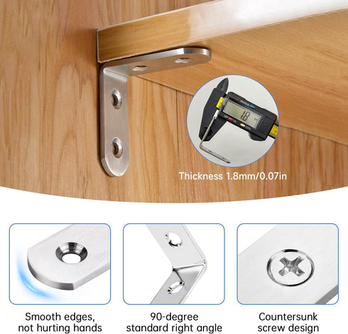 30Pcs 3Sizes 80Pcs (0.79x0.79inch 1x1inch 1.57x1.57inch) YY025-S Silver L Corner Brackets for Wood Angle L Shelf