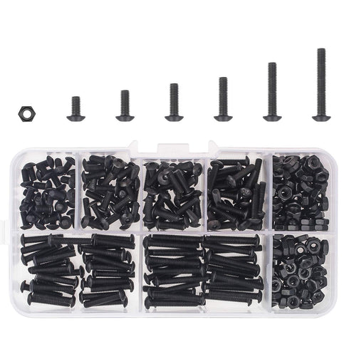 DYWISHKEY 360 Pieces M3 Hex Button Head Cap Bolts Screws Nuts Kit, 10.9 Grade Alloy Steel with Hex Wrench