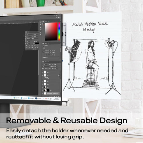 Crpich Acrylic Monitor Copyholder with Adhesive Magnetic Plate, Removable Memo Holder for Notes, Photos & Documents