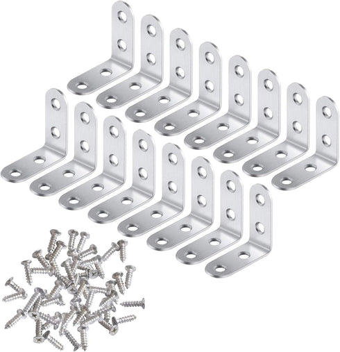 Onwon 40 x 40mm Corner Brace, 16 Pieces Stainless Steel L Shaped Angle Bracket with 64 Screws Fastener Joints
