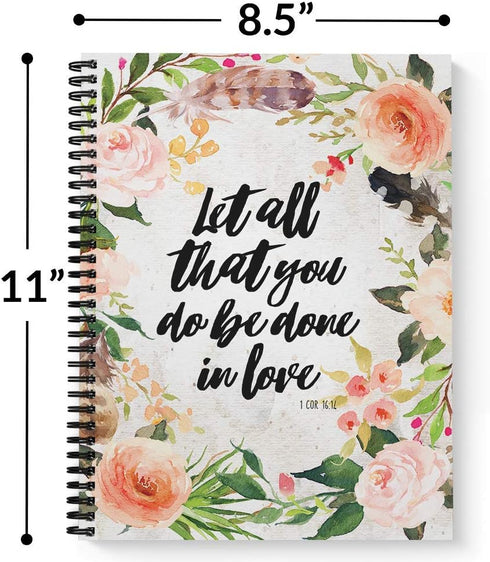 Softcover Done in Love 8.5" x 11" Religious Spiral Notebook, 120 College Ruled Pages, Durable Gloss Laminated Cover