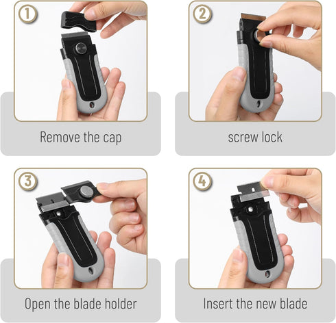 Set 10 Bates- Razor Blade Scraper, Grey, Locking Razor Scraper with Extra Stainless Steel Blades, Window Scraper
