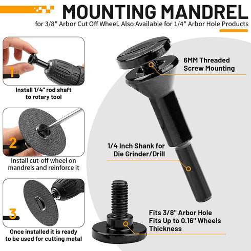 Cut-Off Wheel Mounting Mandrel Holder, 3/8" & 1/4" Arbor Hole with 1/4" Shaft for Die Grinder Accessories