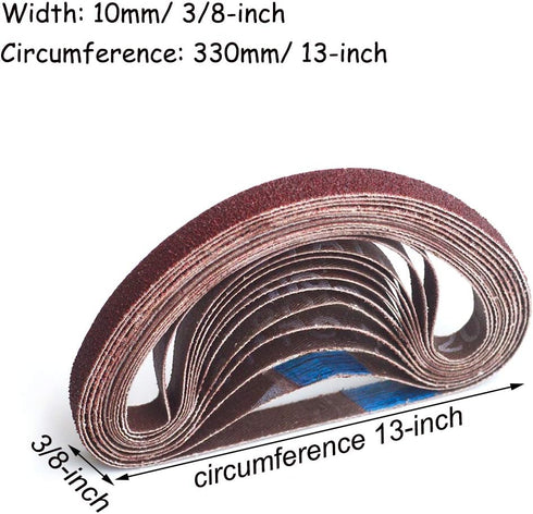 3/8 x 13 Inch Aluminum Oxide Sanding Belts, 24-Pack Assorted Grits for Air Belt Sander, 4 Each of 40/60/80/120/180/240