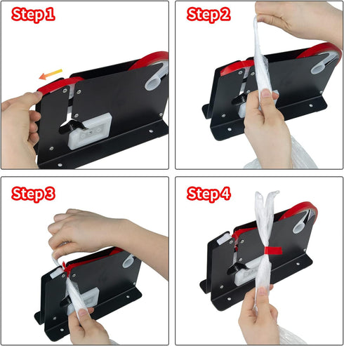 Steel Tape Bag Sealer with Trimmer, 6 Rolls of Tape, Heavy Duty Dispenser for Ground Meat, Fruit, Greens