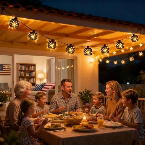 10 G40 Bulbs Decorations(9.84FT) Vigdur Lantern String Lights, Star String Lights Plug in with Clear and Star Plastic
