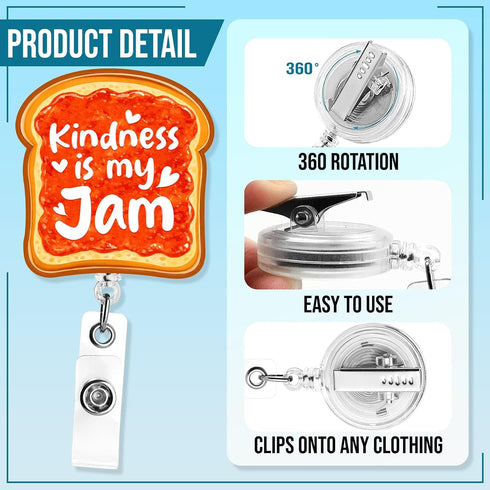 Kindness is My Jam Badge Reel Jelly Toast Positive Message Nurse Teacher Clinic Staff Badge Custom Badge Holder