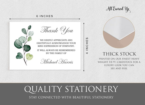 All Ewired Up Personalized Greenery Funeral Thank You Cards, Sympathy Acknowledgement Cards, Eucalyptus, Sage