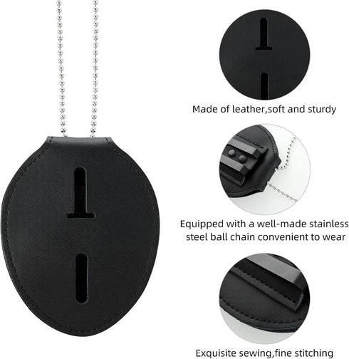 Thinp Badge Holder, Security Badge Holder Security Guard Cowhide Universal Holders Belt Clip,Metal Clip and Chain