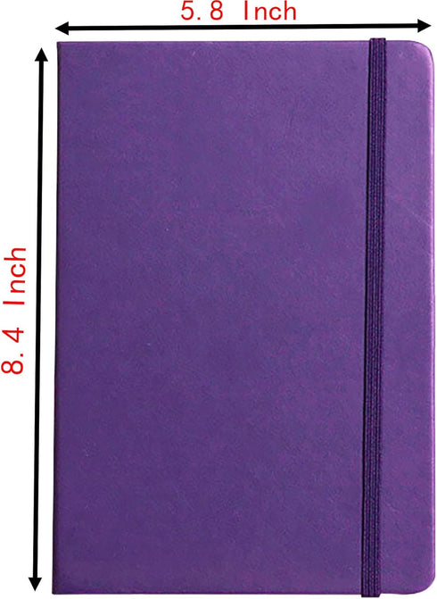 YIKANGHENG Hardcover Journal Notebook, 1 Pcs A5 PU Leather Cover With Bandage 80 Sheets (160 Pages) 8 mm Ruled Diary Notebooks (Purple)