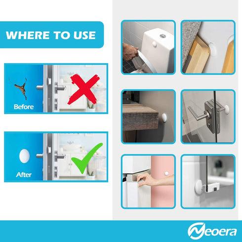 Neoera Door Stopper Wall Protector (5 Pack), 2.3" Rubber Door Handle Bumper with Self Adhesive Sticker (White)