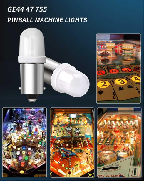 Keiurot GE44 47 Bulb BA9S DC AC 6.3V 6V Pinball Machine Light Bulb Warm White Nonpolarity Pack of 15