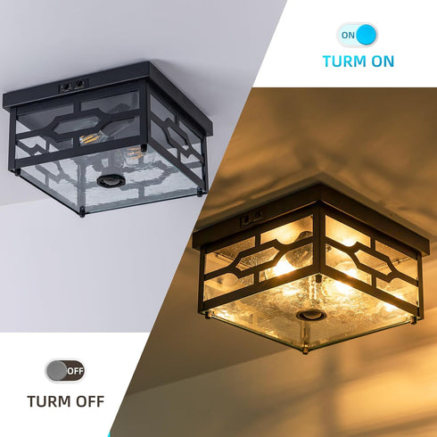 SAYTOP 2-Light Outdoor Ceiling Light with Motion Sensor Flush Mount Squares Porch Light, Dusk to Dawn Ceiling Lights