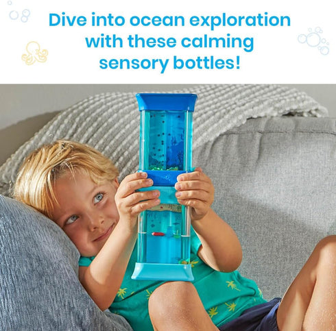 hand2mind 3-5, Exploring Ocean Forces Sensory Bottles, Quiet Fidget Toys for Kids Toddler Learning Toys, Calming Corner