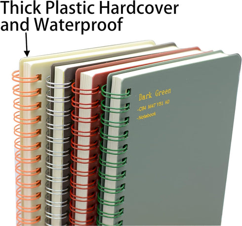 Yansanido Spiral Notebook, 8 Pcs A6 Size, 4 Color Thick Plastic Hardcover, 80 Sheets Journal for School and Office