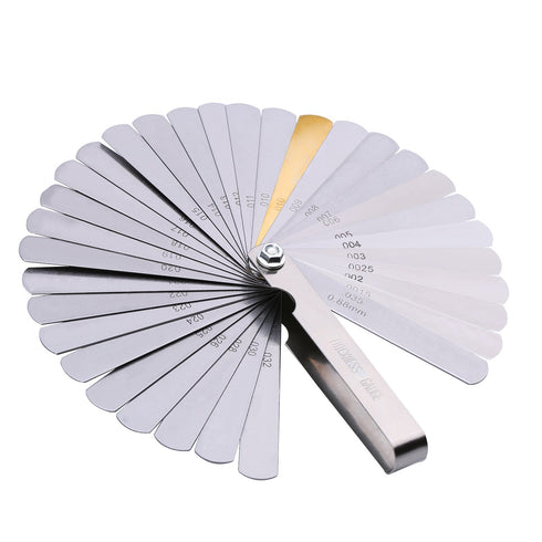 Stainless Steel Feeler Gauge, Dual Marked Metric and Imperial Measuring Tool (0.04-0.88 mm, 32 Blades)