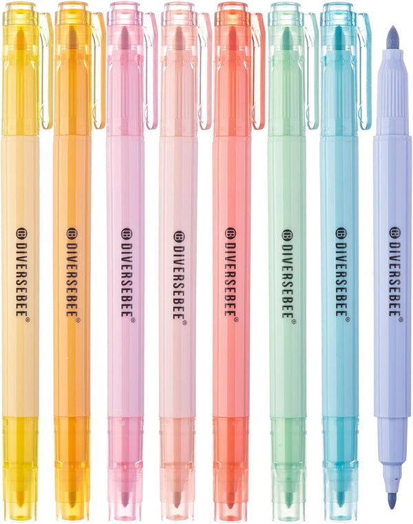 DIVERSEBEE 8 Pack Dual Tip Highlighters and Pens, No Bleed Assorted Colors, Cute Markers for Bible Study Journaling
